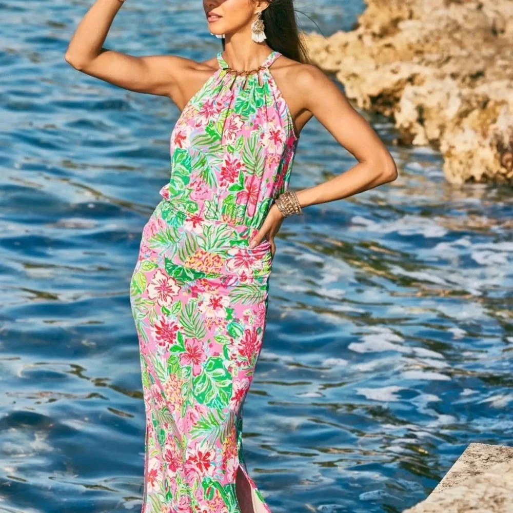 Lilly Pulitzer Pink and Green Floral Maxi Dress - Picture 8 of 8